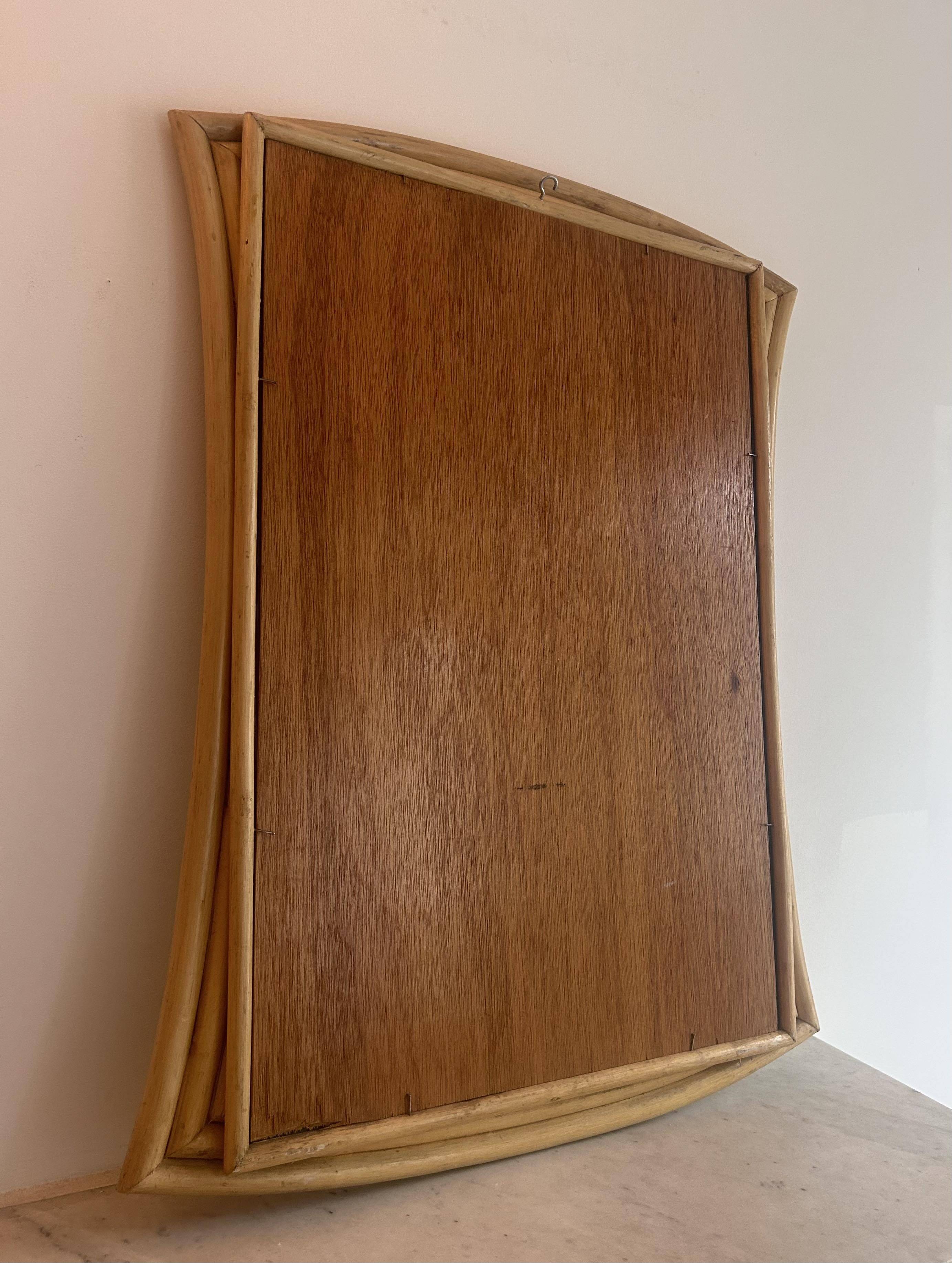 Vintage flared mirror, rattan, France 1970