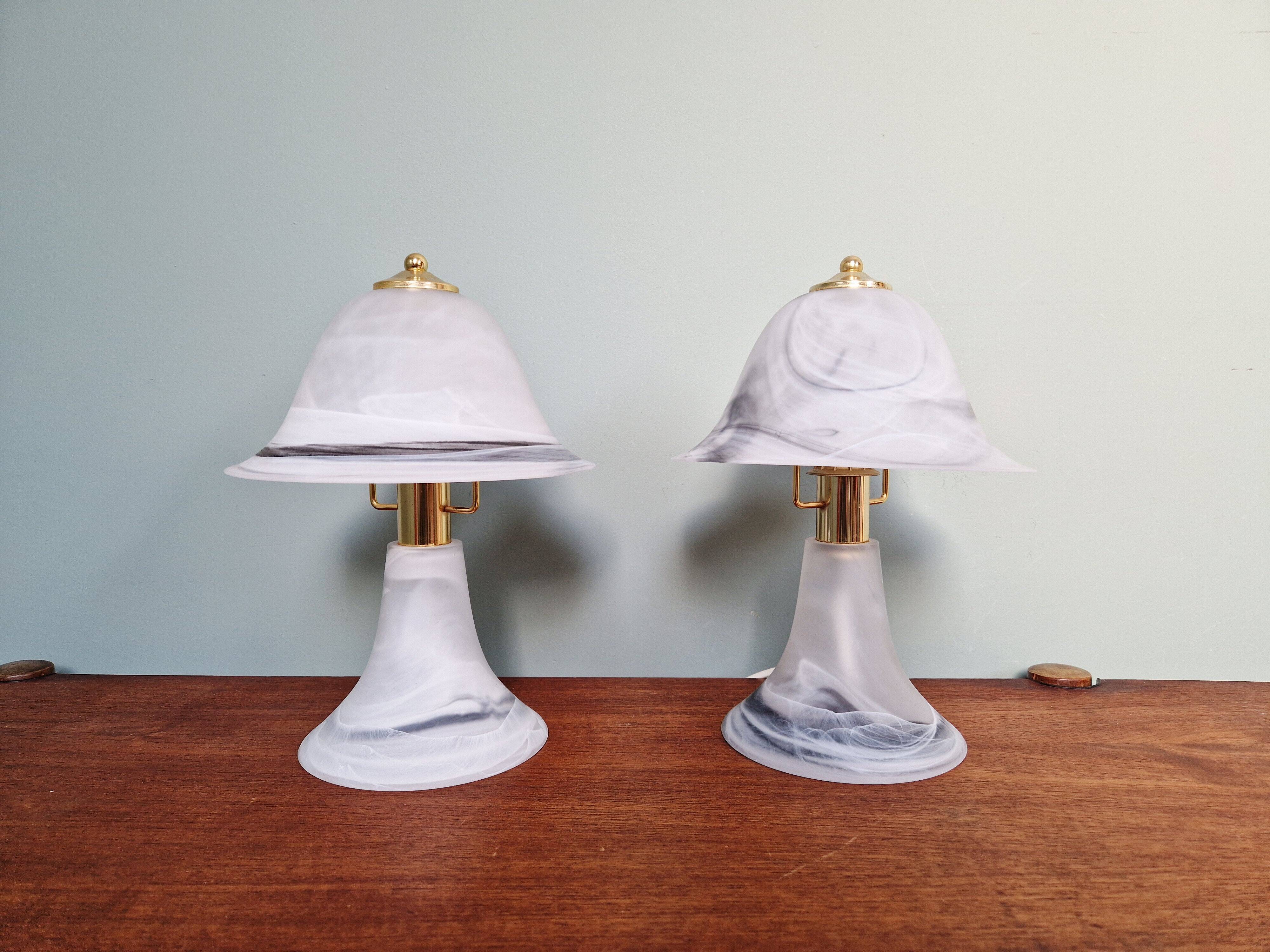 Pair of marbled Murano glass mushroom lamps, 1970s-80s.