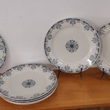 6 Flat plates in blue/green iron clay model “Mignon”, H & Cie Sarreguemines