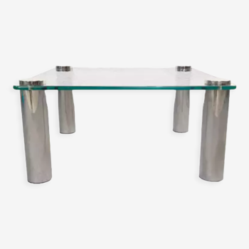 Table basse carrée en verre et métal, italie design 1970