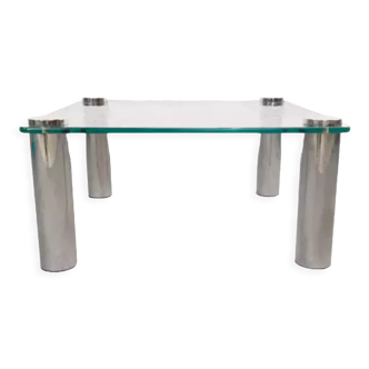 Square coffee table in glass and metal, Italy Design 1970