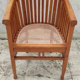 Ancien fauteuil canné bois teck vintage