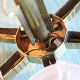 art deco suspension, 6-light Ezan glass globe chandelier, art deco bronze chandelier