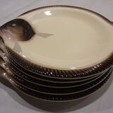 5 hand-decorated Longwy fish plates