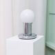 Space Age Desk Lamp in Argent Chrome with Opal White Glass Globe – 1970s Italian Memphis Postmodern