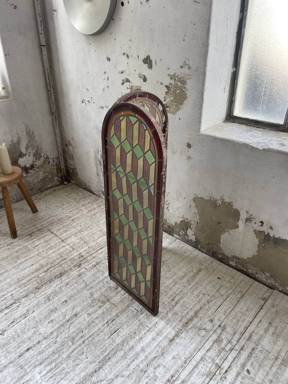 Old stained glass window in metal and glass 1900