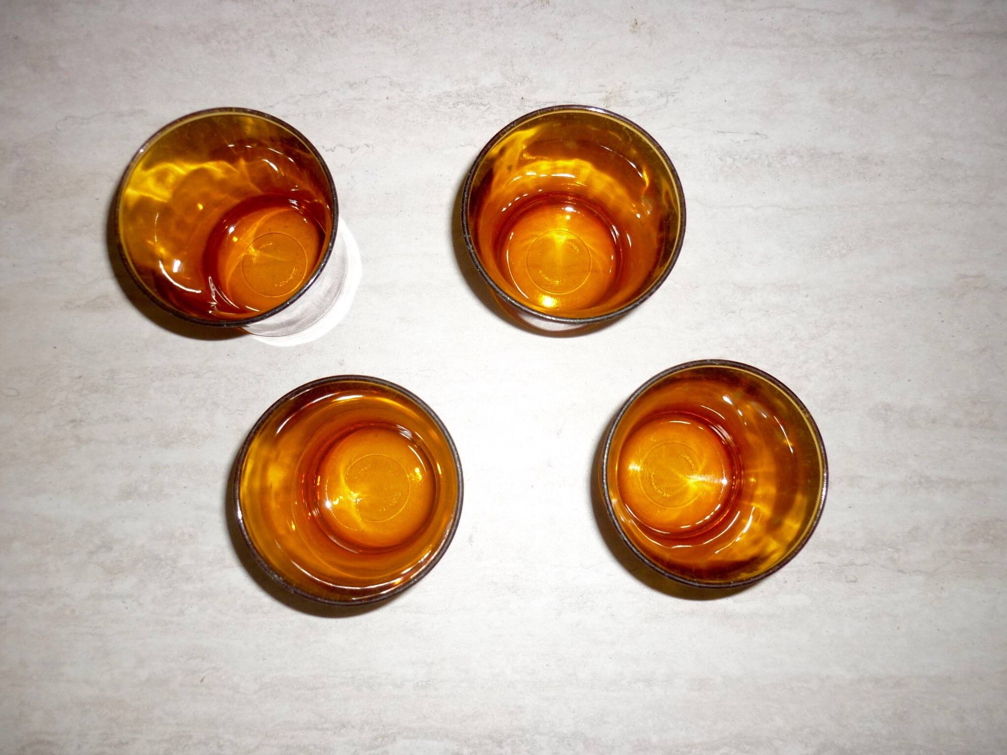 4 vintage Duralex amber glasses