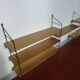 Vintage thong wall shelf, wood and black lace-up metal