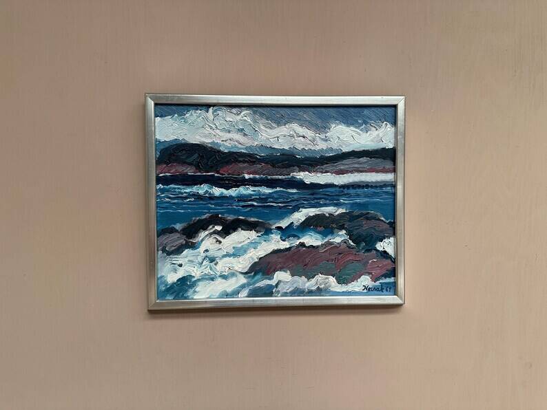 Swedish Oil on Canvas “Coastal Landscape” by Allan Horsak, Vintage & Framed