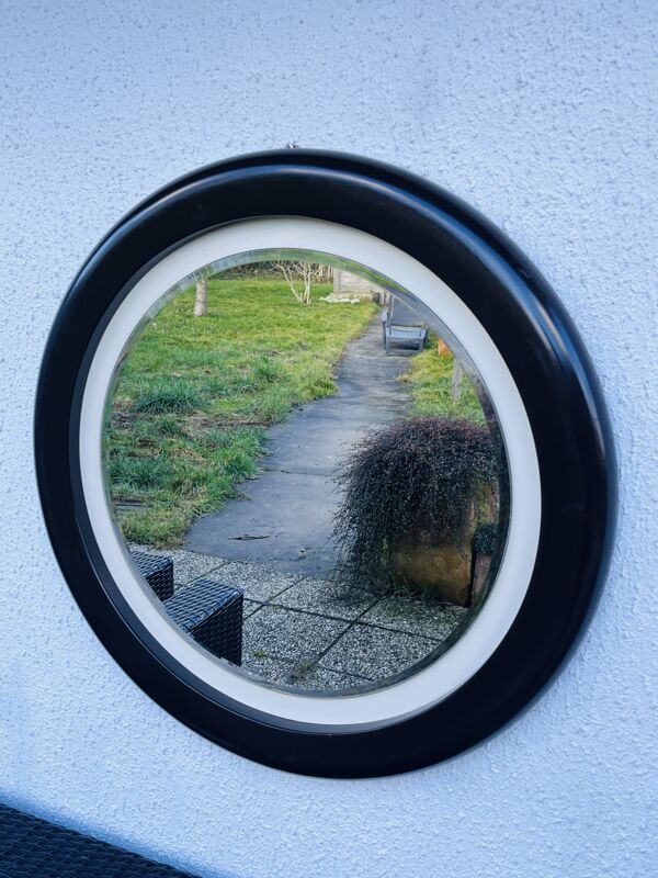 Miroir rond vintage en résine brune – design moderniste années 70