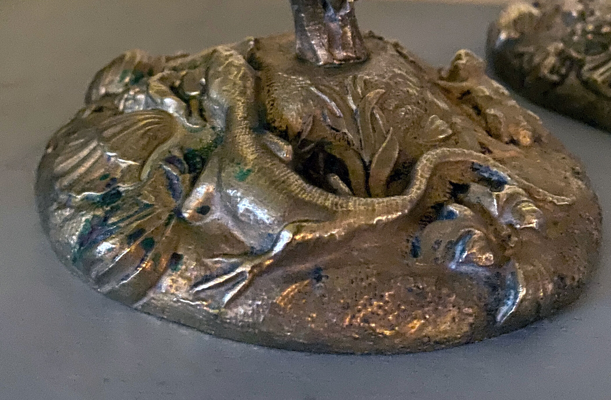 Pair of candlesticks with naturalistic decorations (gothic art nouveau) snake, salamander