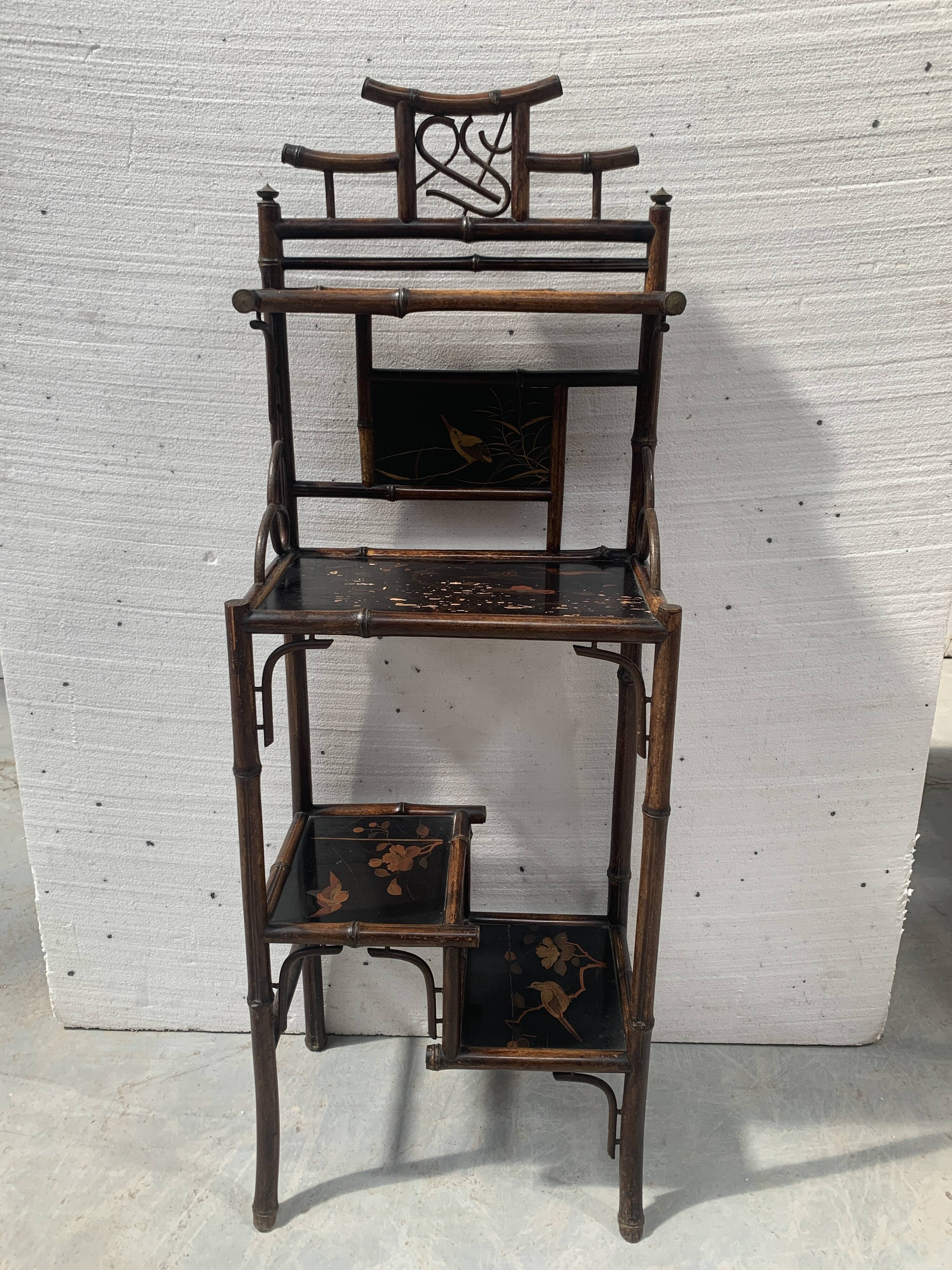 Bamboo shelf with four shelves with Asian decor, 20th century