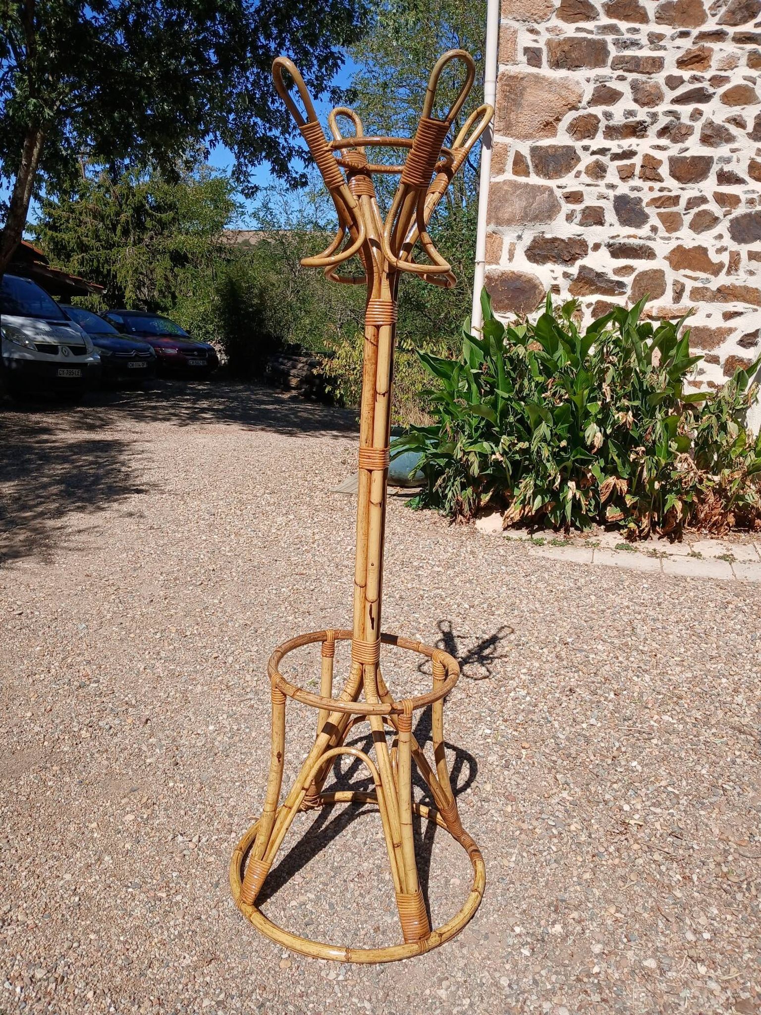 Vintage coat rack in bamboo and rattan