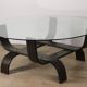 Vintage Fubo coffee table – curved wood & smoked glass – 1970s