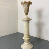 Vintage Spanish Alabaster Pedestal Column with Original Vase, 1970s, Set of 2