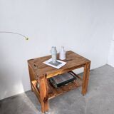 1980 pine wheeled console table