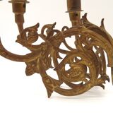 Stunning Pair of Large Antique 3-Arm Gilt Bronze Piano Sconce Candle Holders 4916