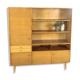 Vintage wooden sideboard with sliding glass doors and drawers