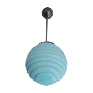 Art déco bleu nervuré en verre 50s plafonnier globe lampadaire