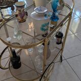 Hollywood Regency style bar cart in brass and glass, 1970s