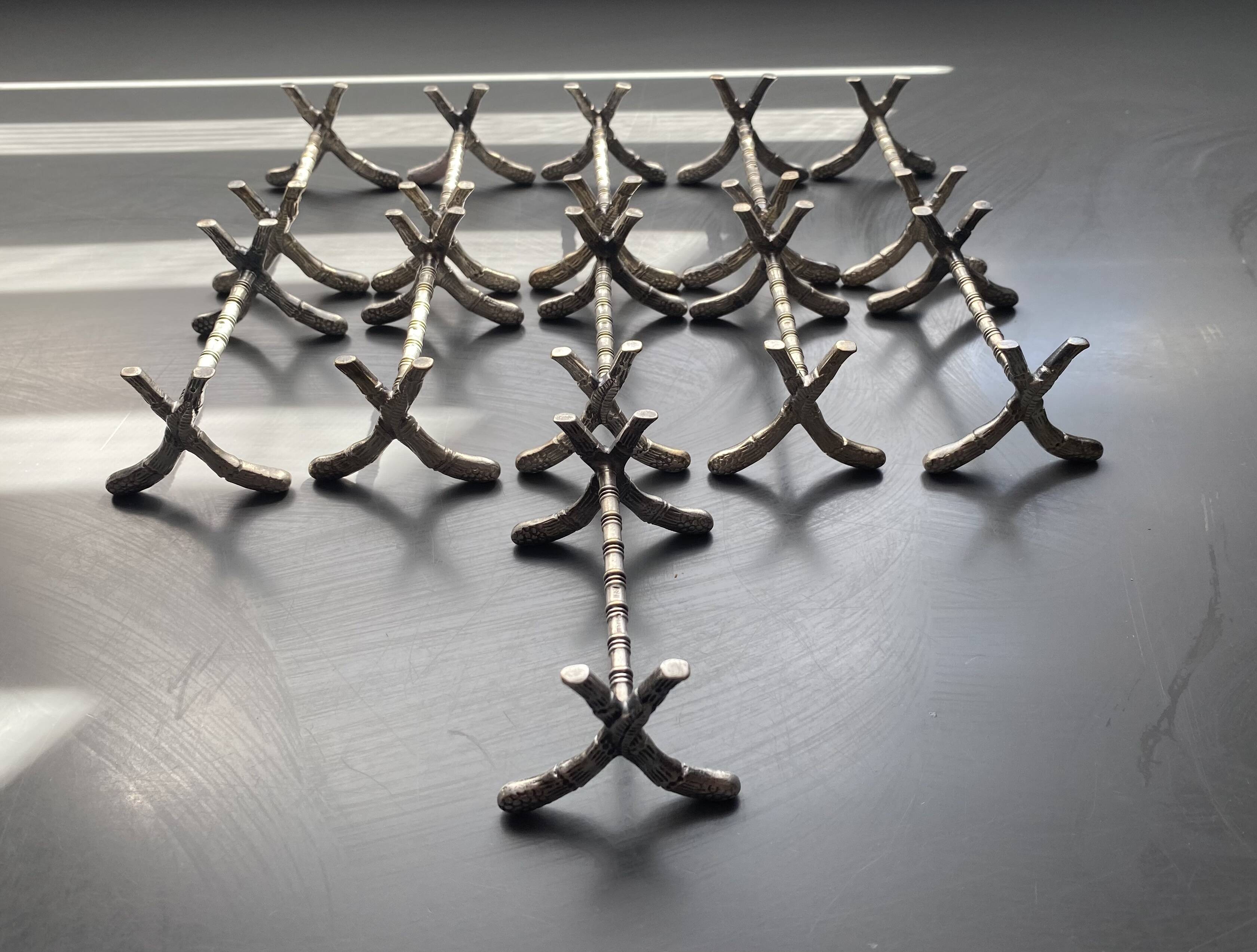 11 silver-plated metal knife rests, Art Nouveau, Morlot