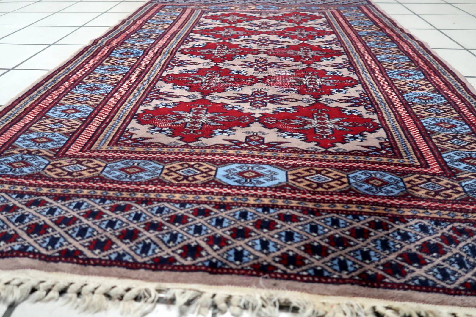 Antique Uzbek Bukhara handmade rug 94cm x 125cm (1920s)