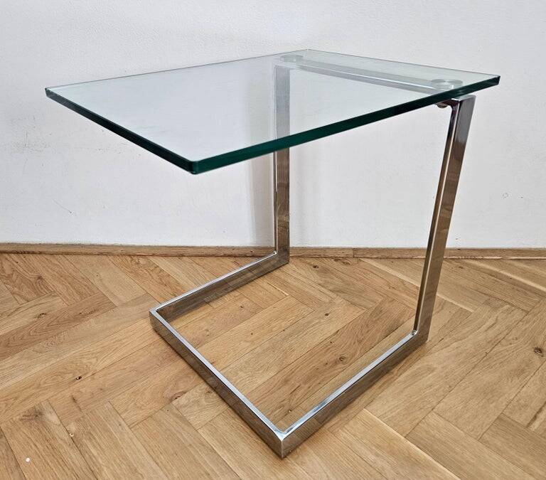 Midcentury Design Cantilevered Glass & Chrome Side Coffee Table, 1980s
