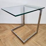 Midcentury Design Cantilevered Glass & Chrome Side Coffee Table, 1980s