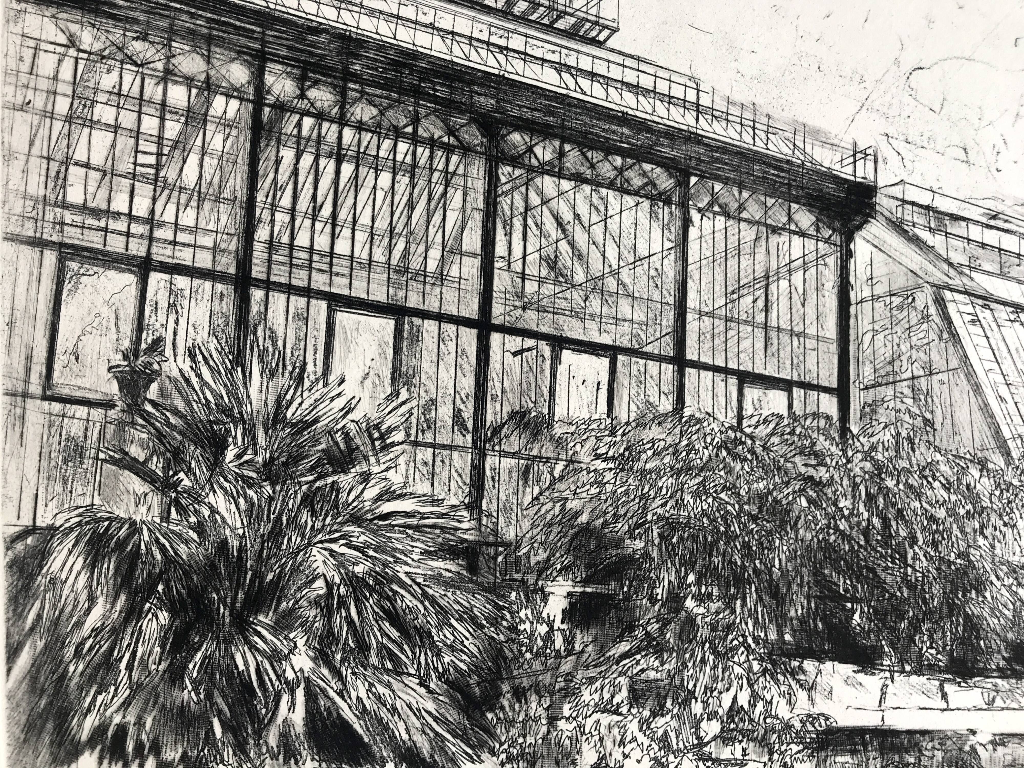 Nicole BOUHARMONT, Greenhouses and Botanical Gardens. Drypoint signed in chalk
