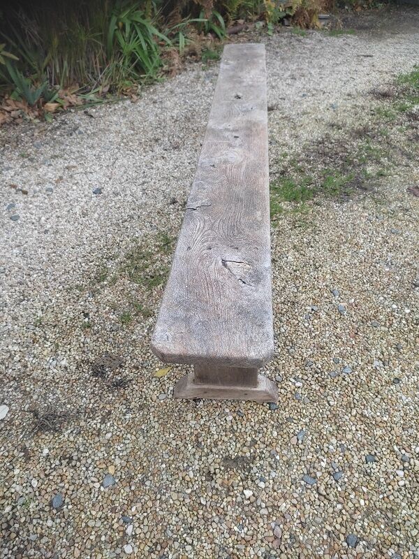 Solid wood farm bench patinated