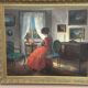 Scandinavian Oil on Canvas – Interior Scene by Bente Berg – Vintage