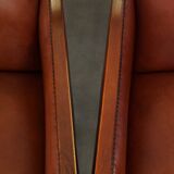 Majestic, luxurious set of 4 cognac-colored cowhide leather Art Deco design armchairs