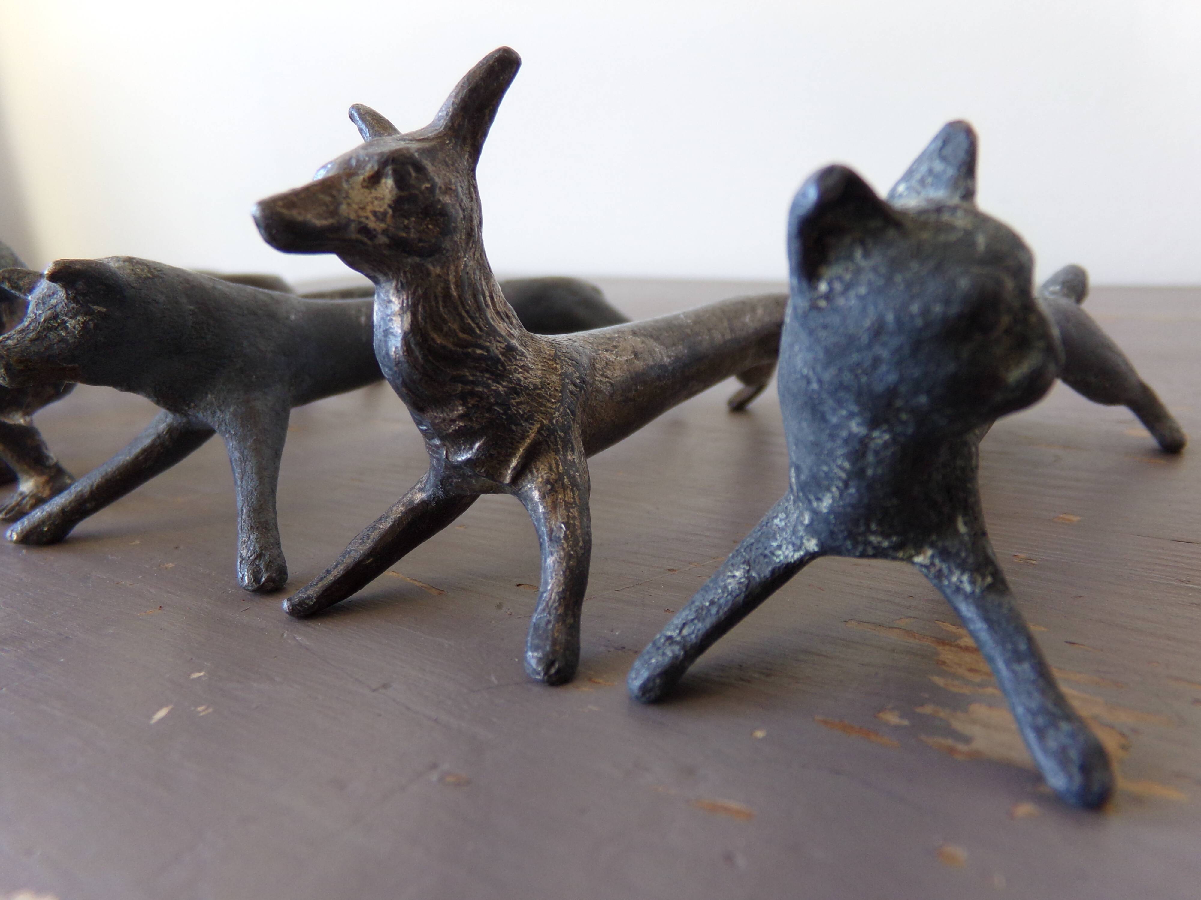 8 antique tin animal knife holders