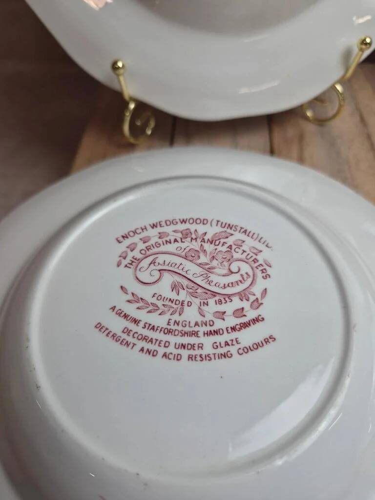 Set of 4 Enoch Wedgwood deep plates – Asiatic Pheasants – Vintage English earthenware