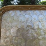 Old tray in woven rattan and mother-of-pearl, 1980s, vintage
