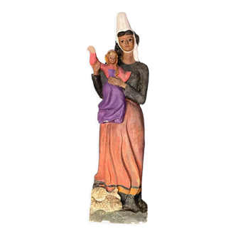 Virgin and child in breton plaster 1900 polychromy modeling