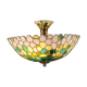 Lustre ancien style Tiffany en laiton et verre, Italie, XXe siècle