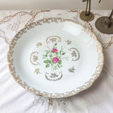 Plat rond creux Limoges FD Chauvigny blanc doré motif Rose