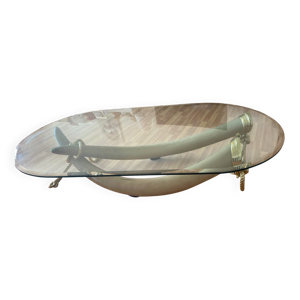 Table basse sculpturale - plateau verre 1970
