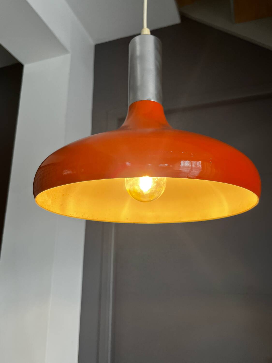 Space age orange 70s pendant light