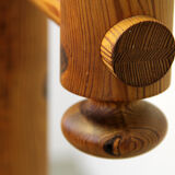 Turned solid pine floor lamp by Uno Kristiansson for Luxus Sweden, 1970s