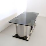 Table Basse / Dry Bar Rectangulaire en Verre Fumé dans le goût de François Monnet