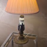 Ceramic and bronze foot lamp, pleated lampshade old pink 48x29 art deco