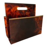 1970s lucite tortoiseshell magazine rack