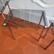 3 nesting tables from the 1970s in smoked glass.