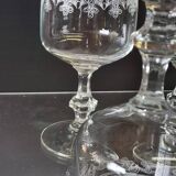 6 printed stem glasses for port/digestif in good condition.