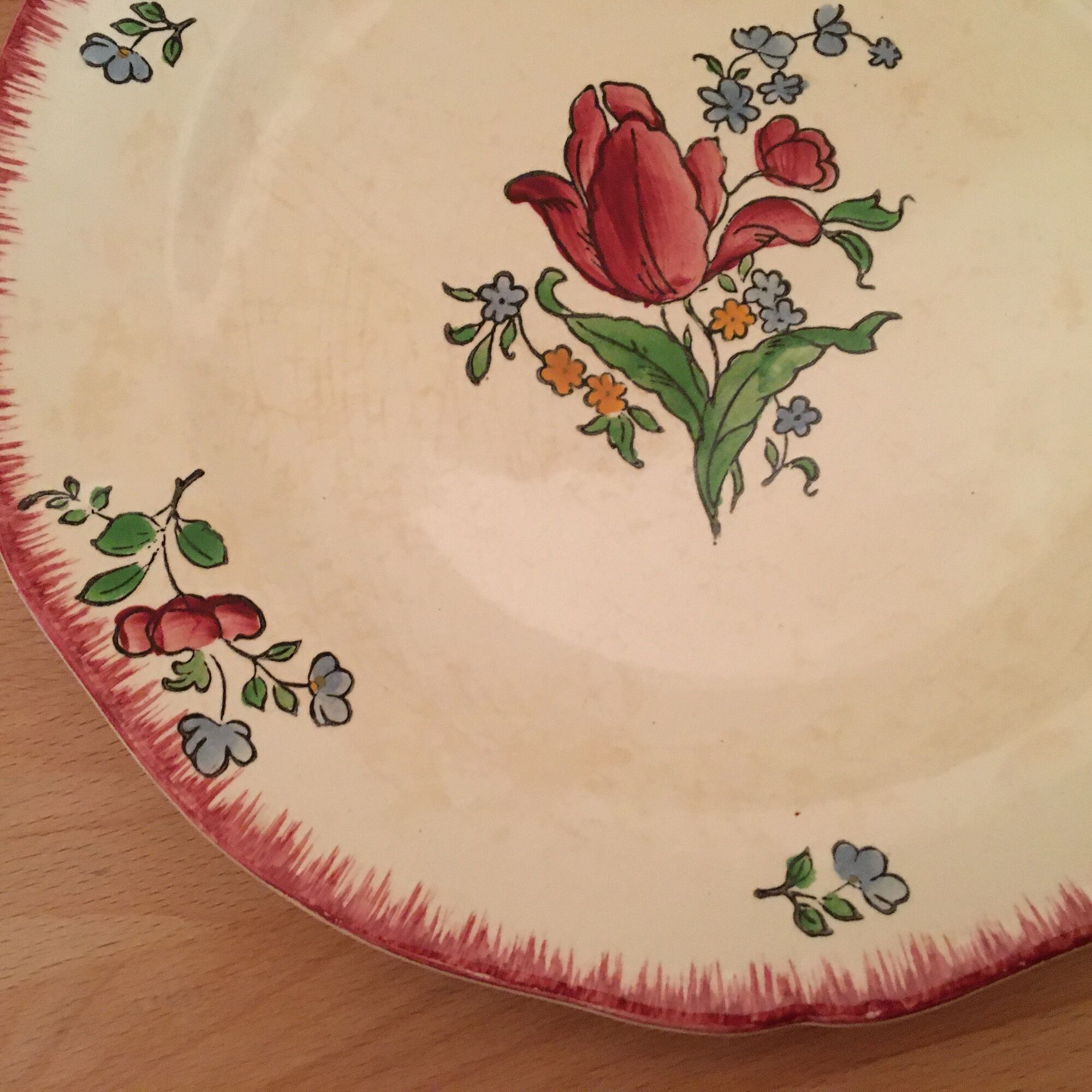 6 Flat plates in Earthenware of Gien with Flower Décor