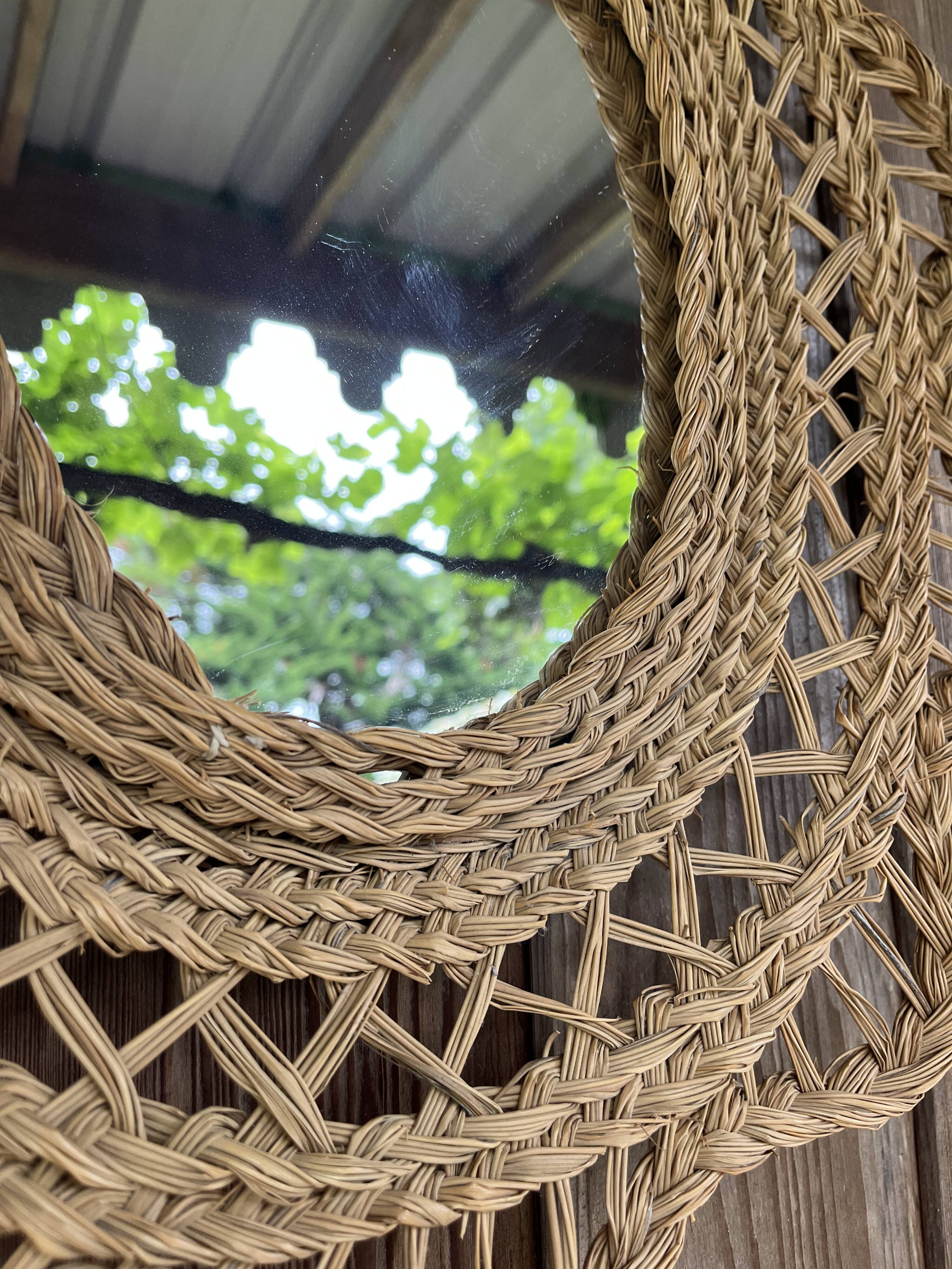 Large braided rattan mirror 1960