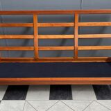 Teak and Black Leather 32 seat sofa by HS Denmark 1970s