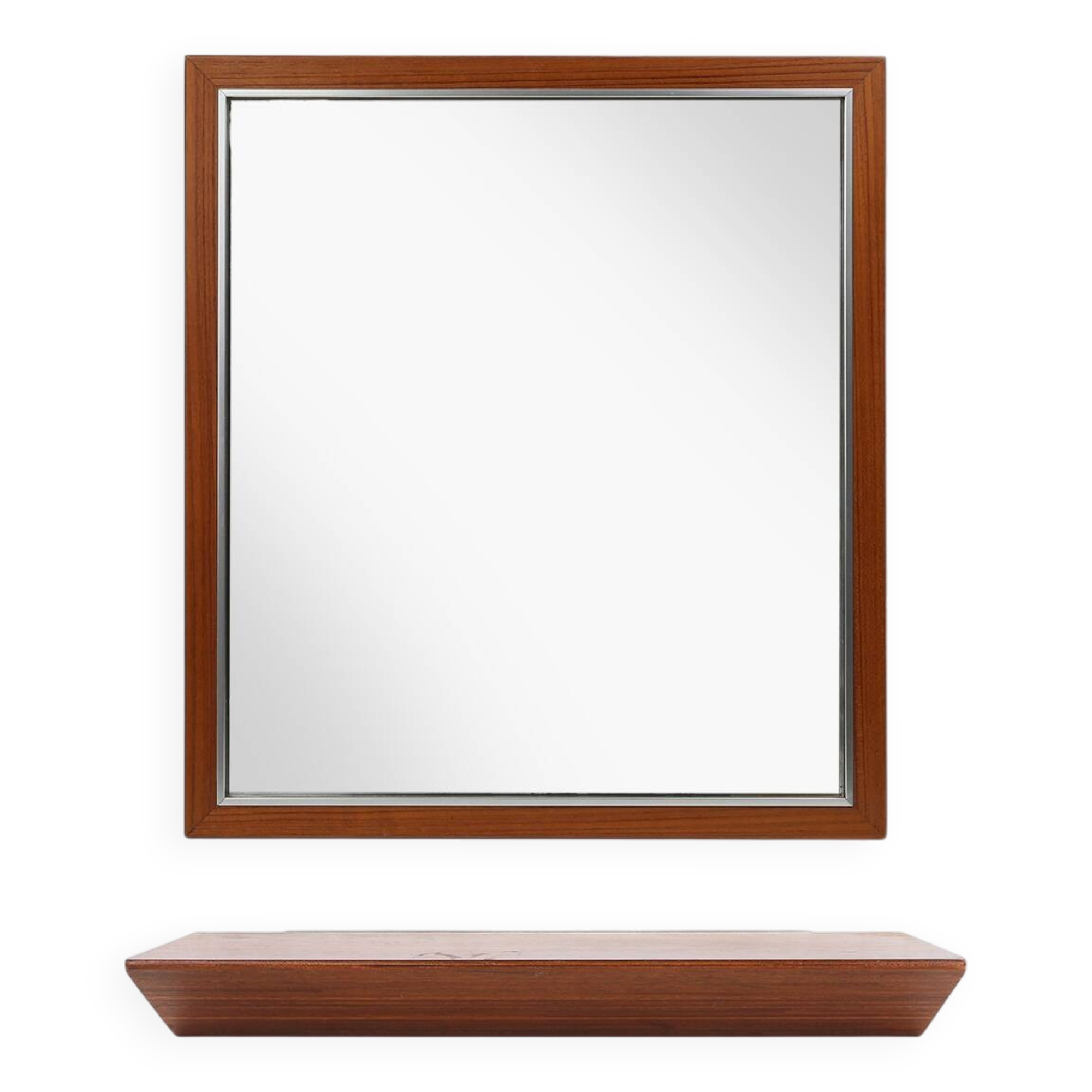 Mid-century teak mirror with shelve by De Coene, Belgium ca. 1960